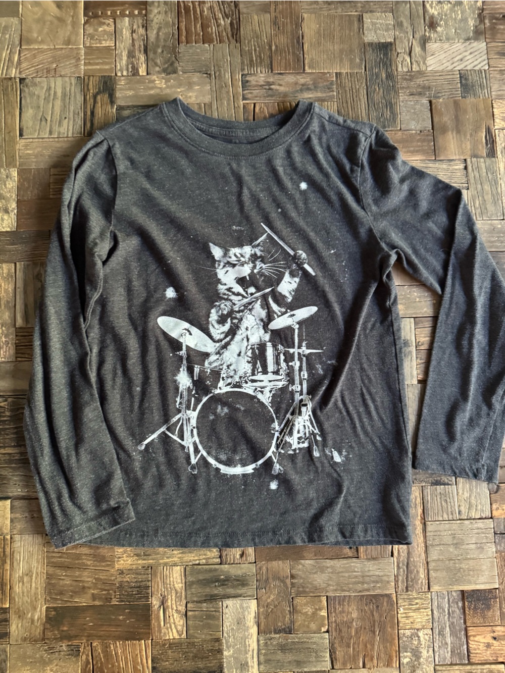 Kids Black Graphic Drumset Long-Sleeve Shirt